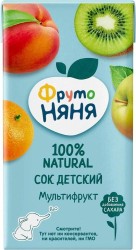 Сок Фрутоняня мультифрукт (яблоко мандарин персик маракуйя киви) неосветленный без сахара с 3 лет 500 мл